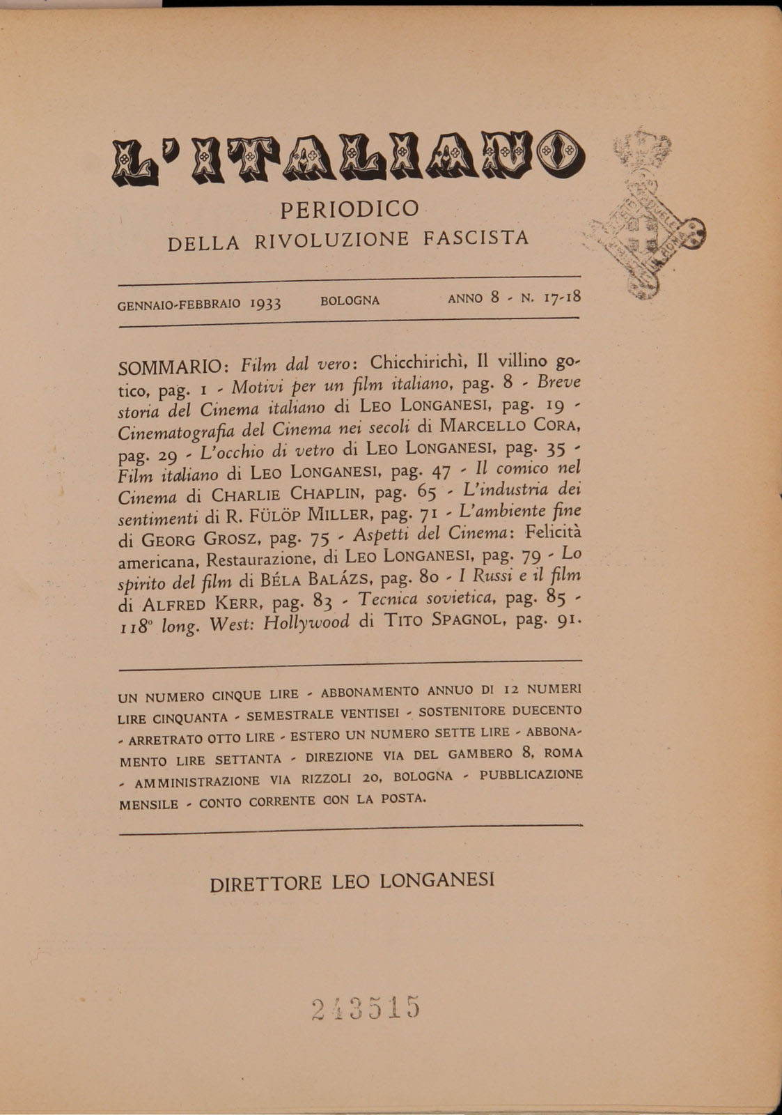 L'Italiano -  8 (1933), n. 17-18, pp. 85-90